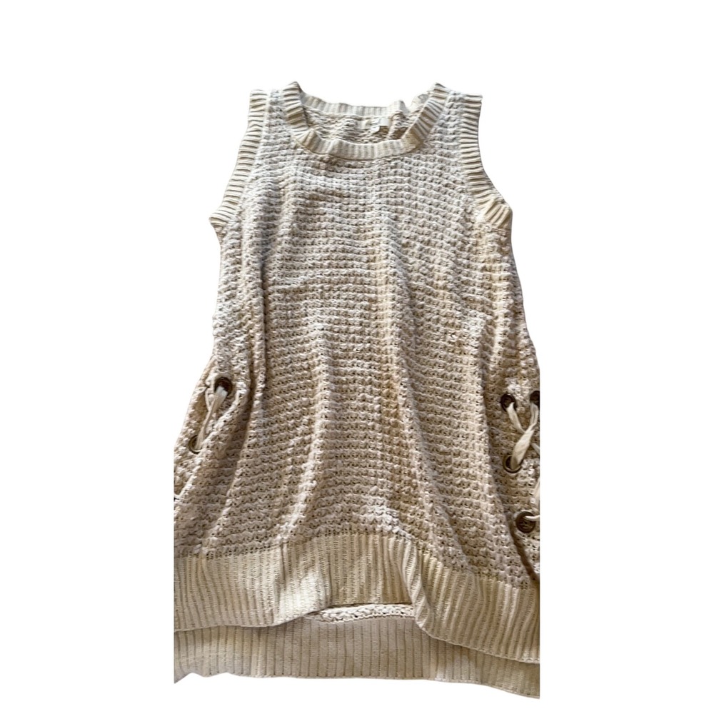 Easel Los Angeles Cream Knit Lace Up Side Sleeveless Sweater Tunic Top M‎